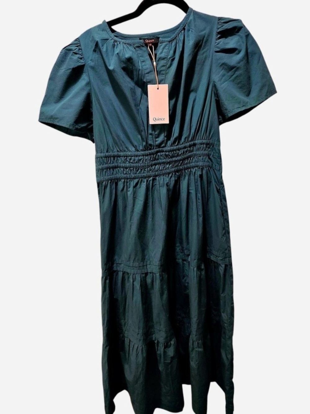 Quince 100% Cotton Garden Green Poplin tiered maxi dres w/ ruffle details XS